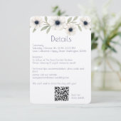 Elegante Waterverf Ivoor Navy Blue Anemone Wedding Informatiekaartje (Staand voorkant)