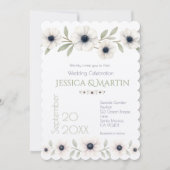 Elegante Waterverf Ivoor Navy Blue Anemone Wedding Kaart (Voorkant)