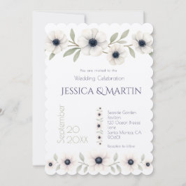 Elegante Waterverf Ivoor Navy Blue Anemone Wedding Kaart