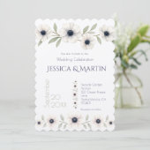 Elegante Waterverf Ivoor Navy Blue Anemone Wedding Kaart (Staand voorkant)