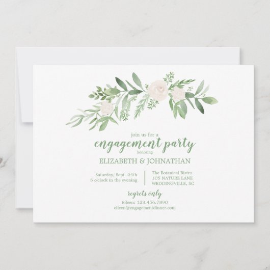 Elegante Waterverf Ivoor Roos Engagement Party Kaart (Voorkant)