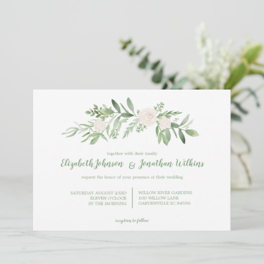 Elegante Waterverf ivoor Roos huwelijksceremonie Kaart (Staand voorkant)