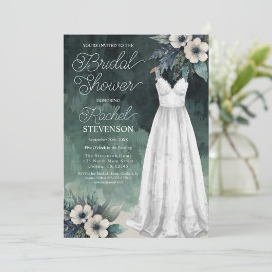 Elegante Waterverf Jurk & Bloemen Vrijgezellenfees Kaart (Staand voorkant)