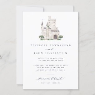 Elegante Waterverf Kasteel Illustratie Huwelijk Kaart