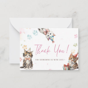 Elegante Waterverf Kat Kittens verjaardag Notitiekaartje