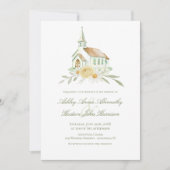 Elegante Waterverf Kerk Bloemige Bruiloft Kaart (Voorkant)