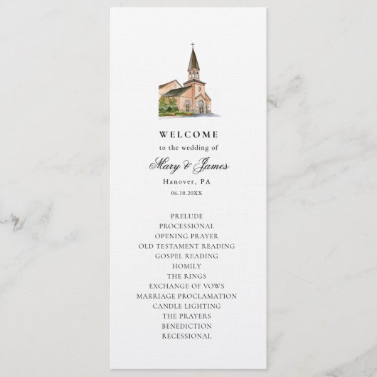 Elegante Waterverf kerk bruiloft plat programma Programmakaart (Voorkant)