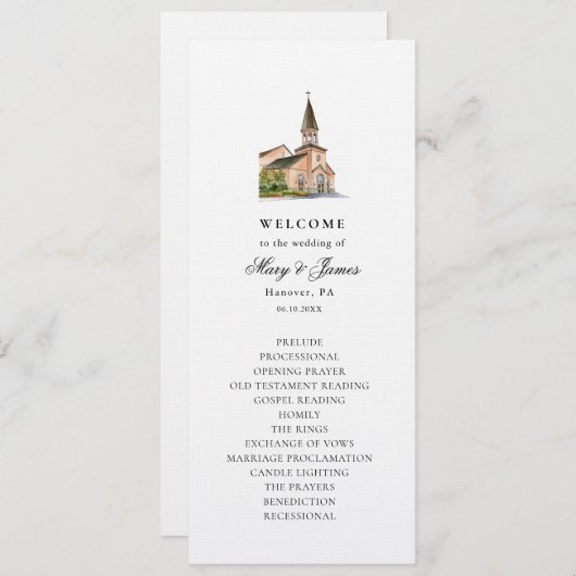 Elegante Waterverf kerk bruiloft plat programma Programmakaart (Voorkant / Achterkant)