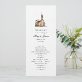 Elegante Waterverf kerk bruiloft plat programma Programmakaart