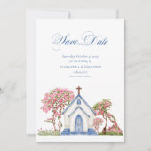 Elegante waterverf kerk trouw save the date  kaart (Voorkant)