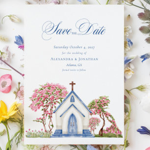 Elegante waterverf kerk trouw save the date  kaart