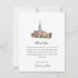 Elegante waterverf kerk trouwfoto bedankkaart