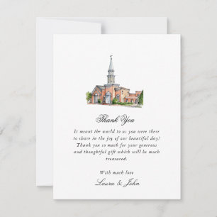 Elegante waterverf kerk trouwfoto bedankkaart