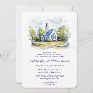 Elegante waterverf kerk trouwuitnodiging kaart