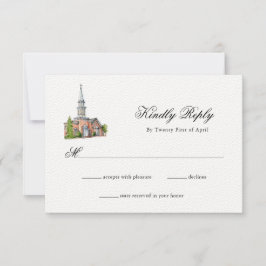 Elegante Waterverf Kerkbruiloft RSVP Kaartje