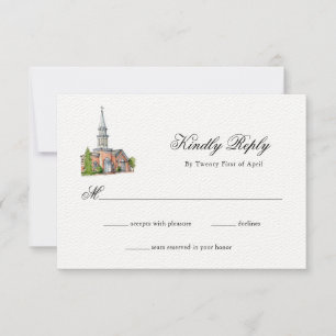 Elegante Waterverf Kerkbruiloft RSVP Kaartje