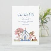 Elegante Waterverf kerkelijke bruiloft Save the Da Kaart (Staand voorkant)