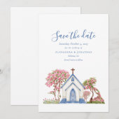 Elegante Waterverf kerkelijke bruiloft Save the Da Kaart (Voorkant / Achterkant)