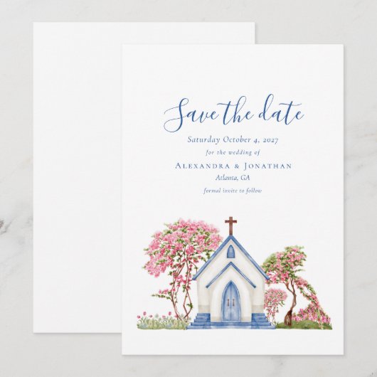 Elegante Waterverf kerkelijke bruiloft Save the Da Kaart (Voorkant / Achterkant)