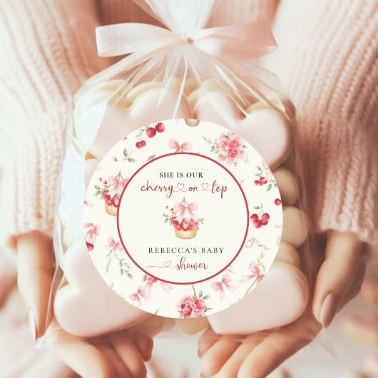 Elegante Waterverf Kersen Coquette Baby shower Ronde Sticker
