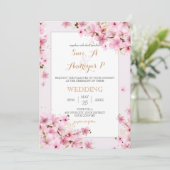 Elegante Waterverf Kersenbloesem Lente Trouwfeest Kaart (Staand voorkant)