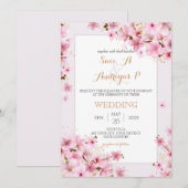 Elegante Waterverf Kersenbloesem Lente Trouwfeest Kaart (Voorkant / Achterkant)