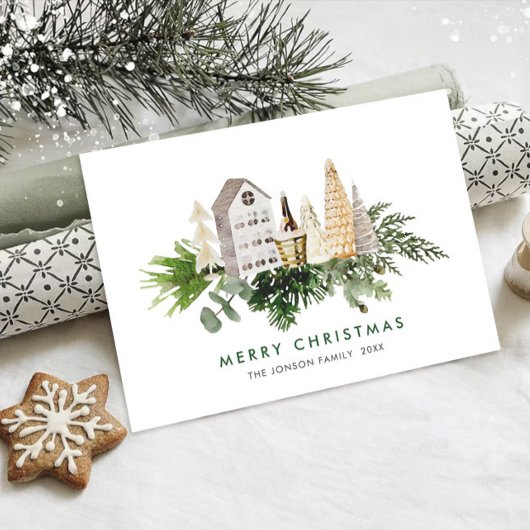 Elegante Waterverf Kerst Boho Compositie Feestdagenkaart