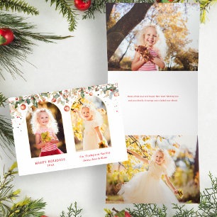 Elegante waterverf kerst botanische boog foto drieluik wenskaart