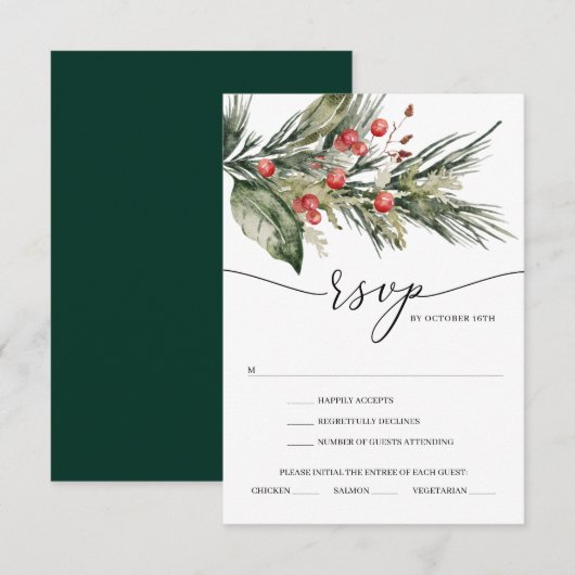 Elegante waterverf kerst bruiloft RSVP kaart (Voorkant / Achterkant)
