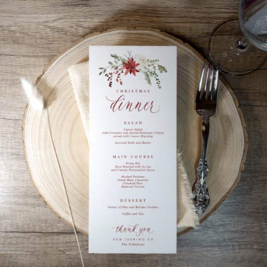 Elegante Waterverf Kerst Diner Menu