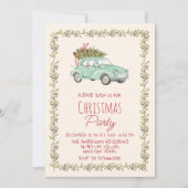 Elegante Waterverf Kerst Groene Car Tree cParty Kaart (Voorkant)
