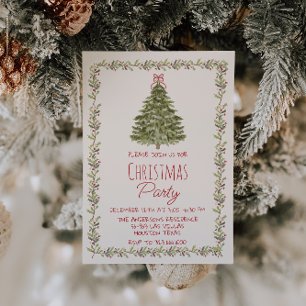Elegante Waterverf Kerst Holly FrameTree Party Kaart