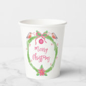 Elegante Waterverf Kerst Holly Wreath Papieren Bekers (Voorkant)