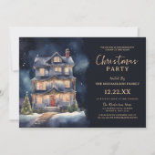 Elegante Waterverf Kerst Huis Party Kaart (Voorkant)