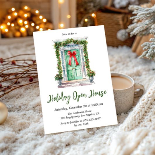 Elegante Waterverf Kerst Open Huis Kaart