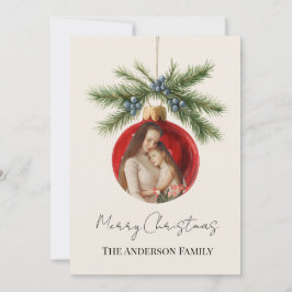 Elegante Waterverf Kerst Ornament Familie Foto Feestdagenkaart