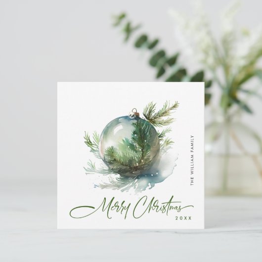 Elegante Waterverf Kerst Ornament Groet Feestdagenkaart (Staand voorkant)