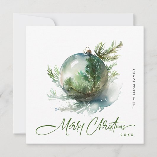 Elegante Waterverf Kerst Ornament Groet Feestdagenkaart (Voorkant)