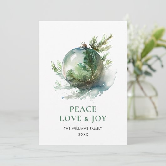 Elegante Waterverf Kerst Ornament Groet Feestdagenkaart (Staand voorkant)