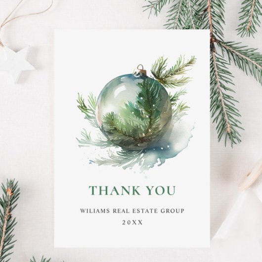 Elegante Waterverf Kerst Ornament Vakantie Bedankkaart