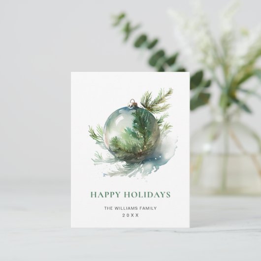 Elegante Waterverf Kerst Ornament Vakantie Briefkaart (Staand voorkant)