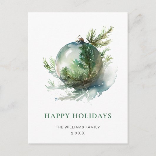 Elegante Waterverf Kerst Ornament Vakantie Briefkaart (Voorkant)