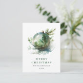 Elegante Waterverf Kerst Ornament Vakantie Briefkaart (Staand voorkant)