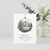 Elegante Waterverf Kerst Ornament Vakantie Briefkaart (Staand voorkant)