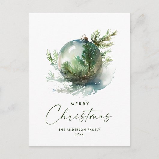 Elegante Waterverf Kerst Ornament Vakantie Briefkaart (Voorkant)