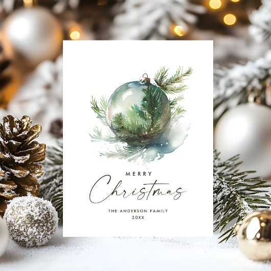 Elegante Waterverf Kerst Ornament Vakantie Briefkaart