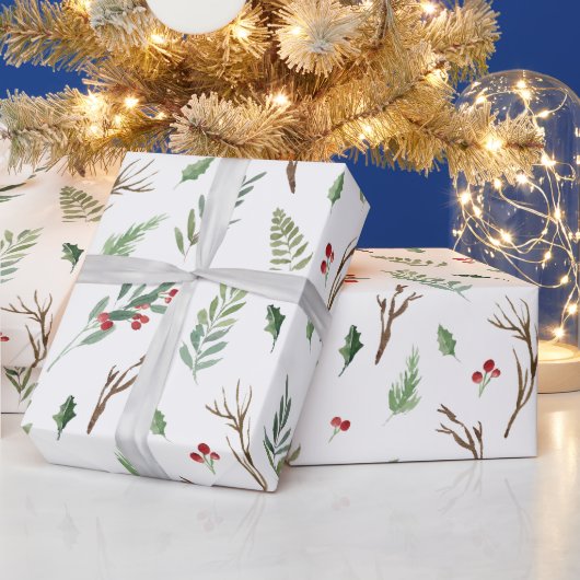 Elegante Waterverf Kerst Rode Berry Botanical Cadeaupapier (Feestdagen)
