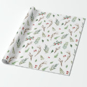 Elegante Waterverf Kerst Rode Berry Botanical Cadeaupapier (Uitgerold)
