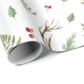 Elegante Waterverf Kerst Rode Berry Botanical Cadeaupapier (Rol Hoek)