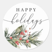 Elegante Waterverf Kerst Ronde Sticker Labels (Voorkant)